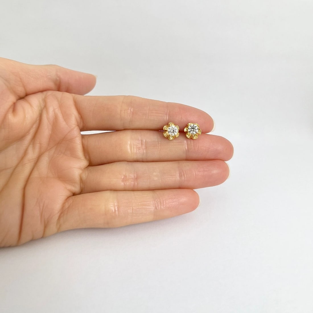 Round Diamond Buttercup Stud Earrings 14K Yellow Gold, .70 CTW - 4