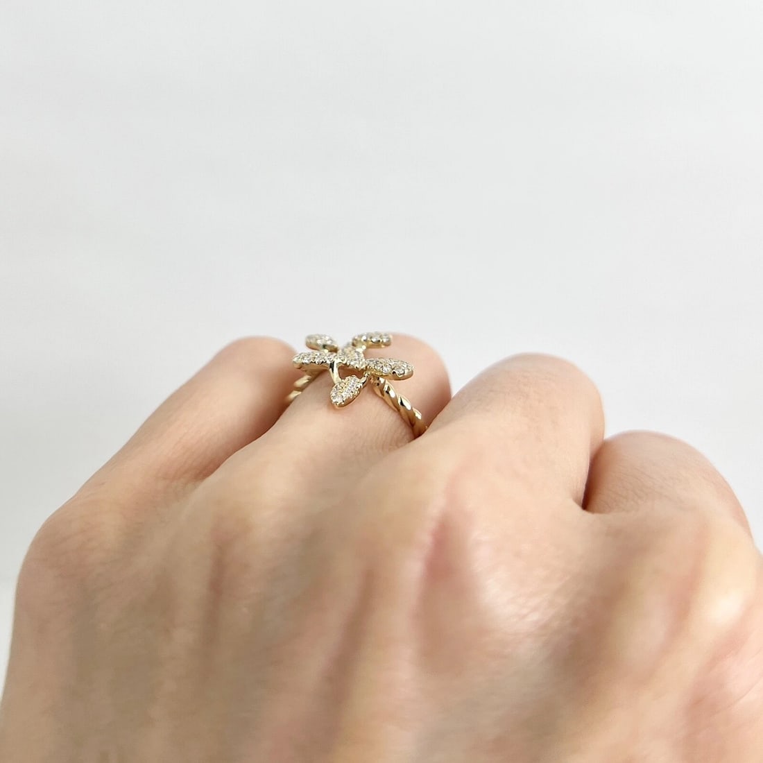 Pave Diamond Flower Floral Statement Ring 14K Yellow Gold, Size 6.75, .46 CTW - 5
