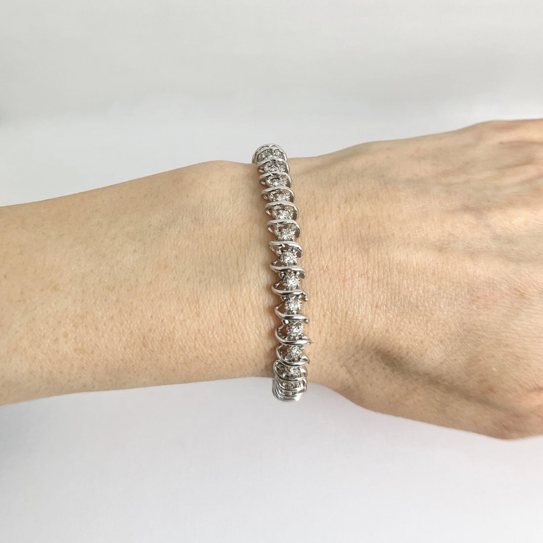 Round Diamond S-Link Tennis Bracelet 14K White Gold, 2.05 CTW - 3