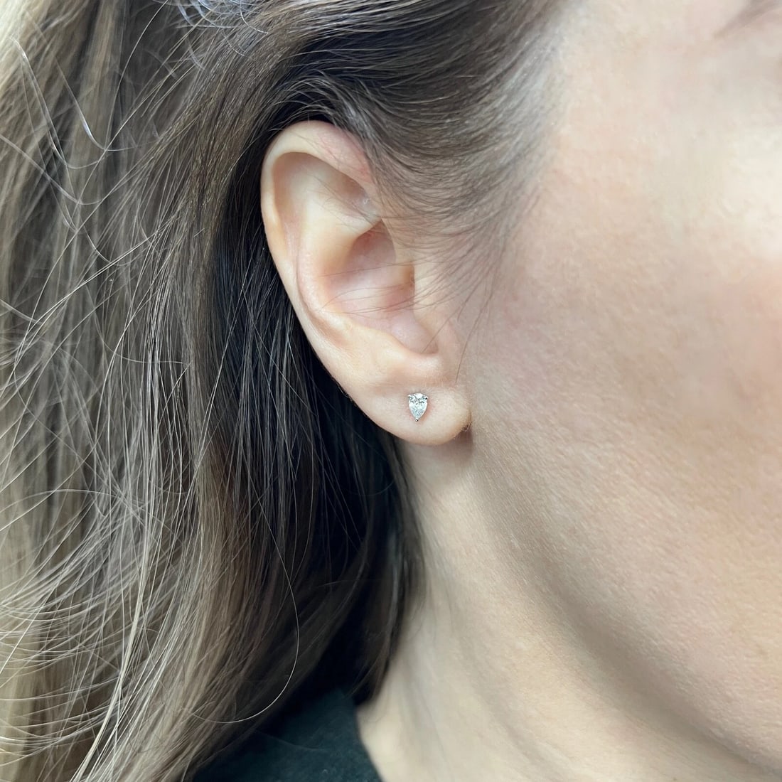 Pear Diamond Stud Earrings 14K White Gold .42 CTW - 6