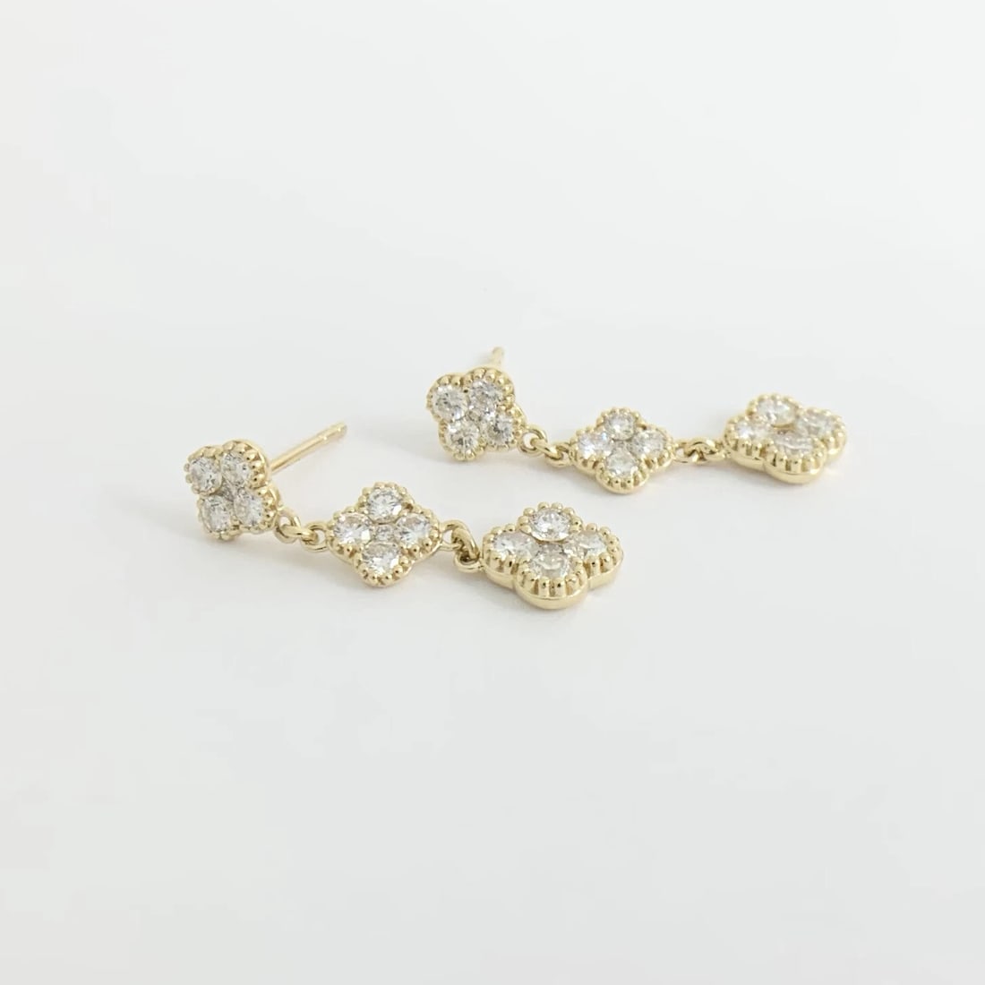 Cluster Diamond Clover Dangle Drop Earrings 14K Yellow Gold, 1.75 CTW - 5