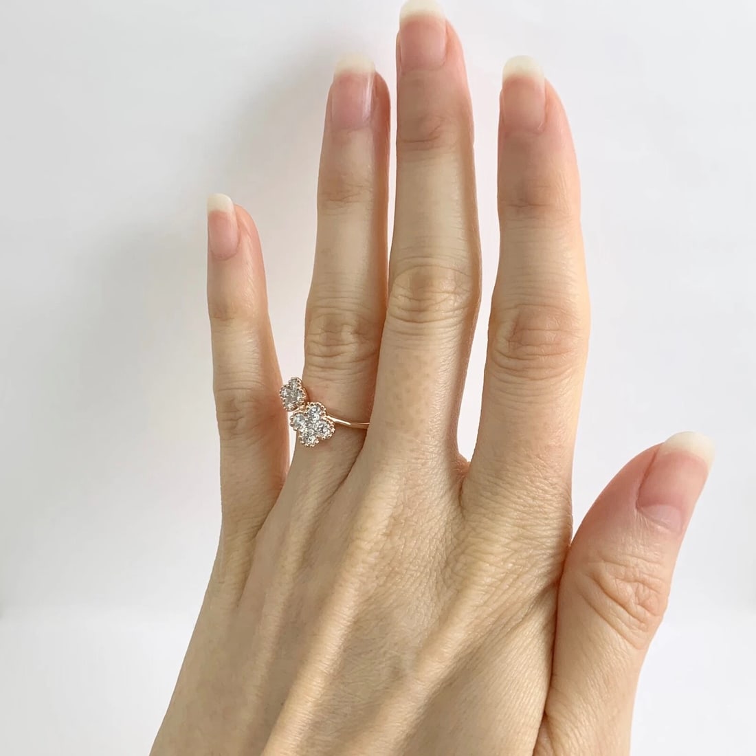 Cluster Diamond Clover Milgrain Bypass Wrap Ring 14K Pink Rose Gold, .80 CTW - 4