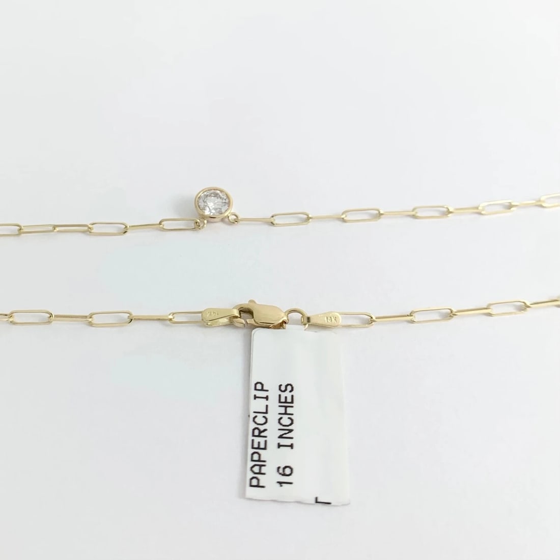 GIA Round Bezel Solitaire Diamond Paperclip Necklace 14K Yellow Gold .50 CT - 8