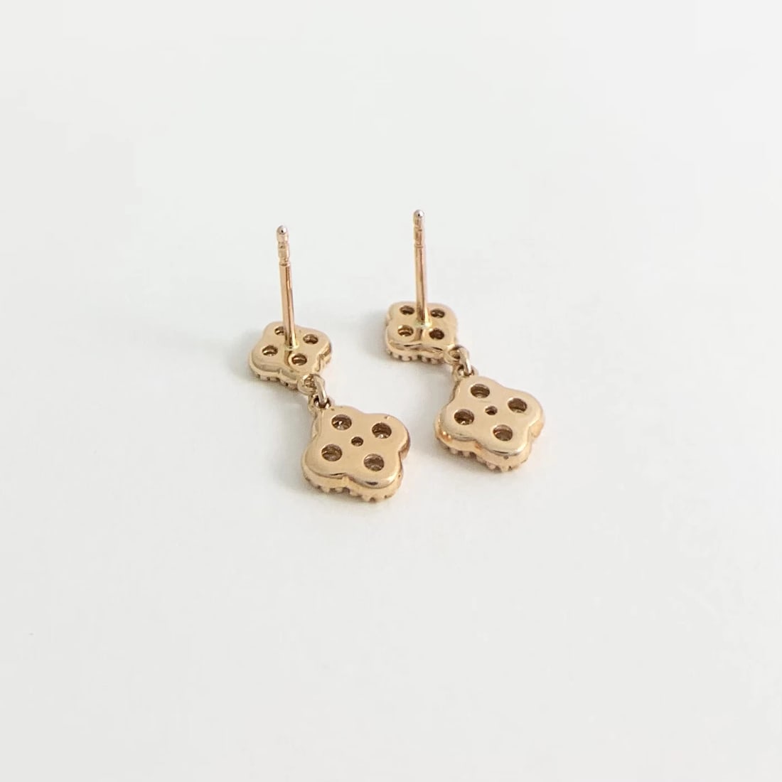 Cluster Diamond Clover Dangle Drop Earrings 14K Pink Rose Gold, 1.22 CTW - 6