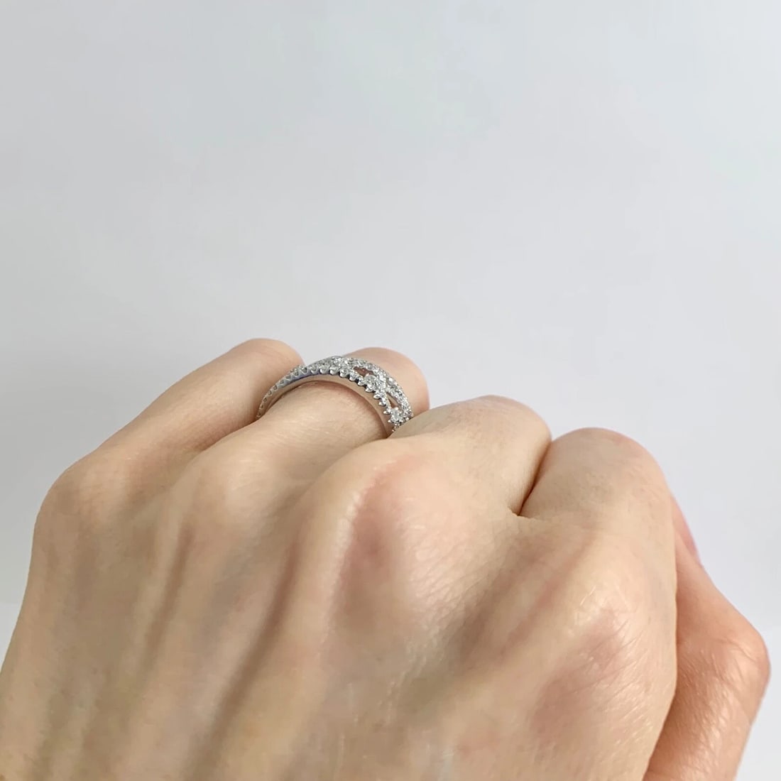 Wide Open Oval Link Pave Diamond Ring Statement Band 14K White Gold, 1.10 CTW - 6