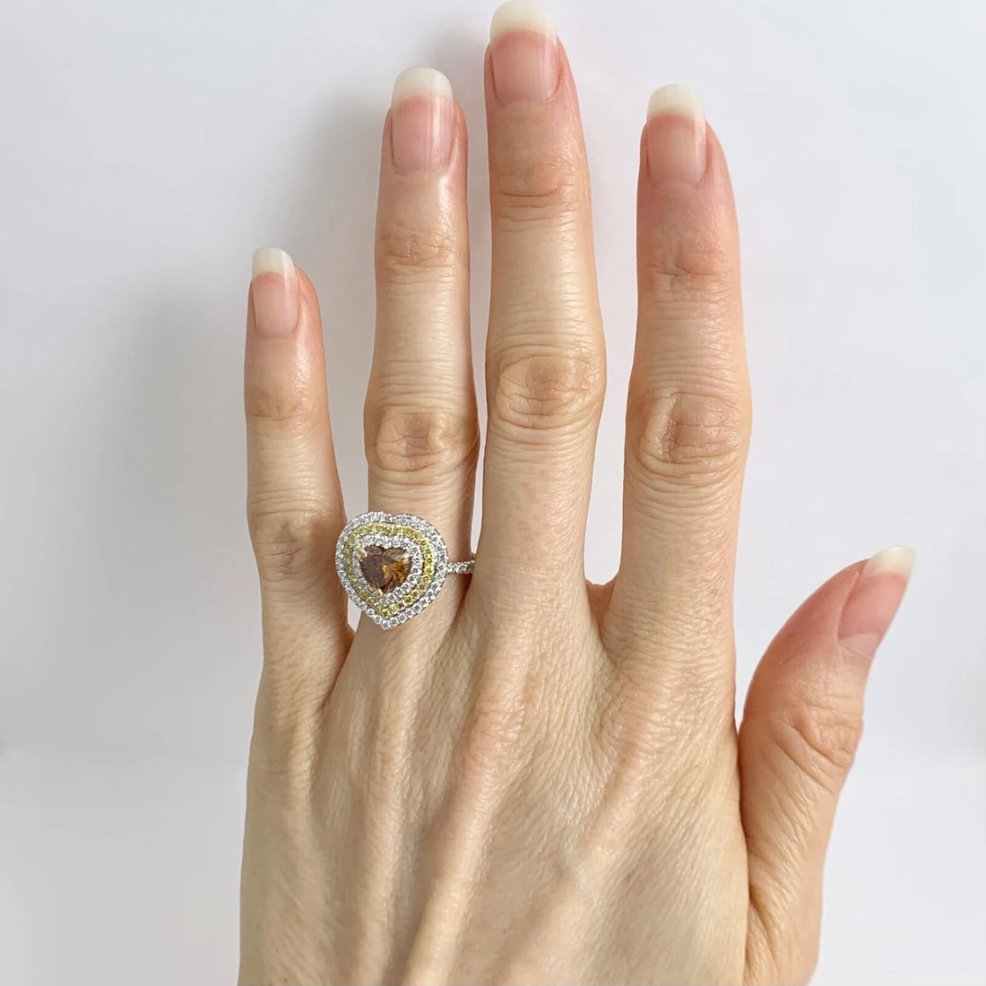GIA Fancy Brown Orange Yellow Heart Diamond Halo Ring 18K White Gold 1.92 CTW - 3