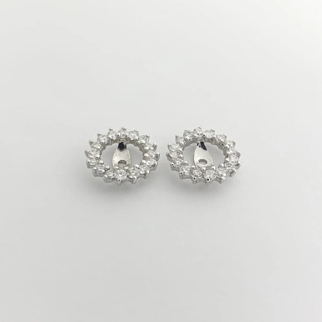 Round Diamond Halo Earring Jackets Enhancers 14K White Gold for 3.00 CTW Studs - 5