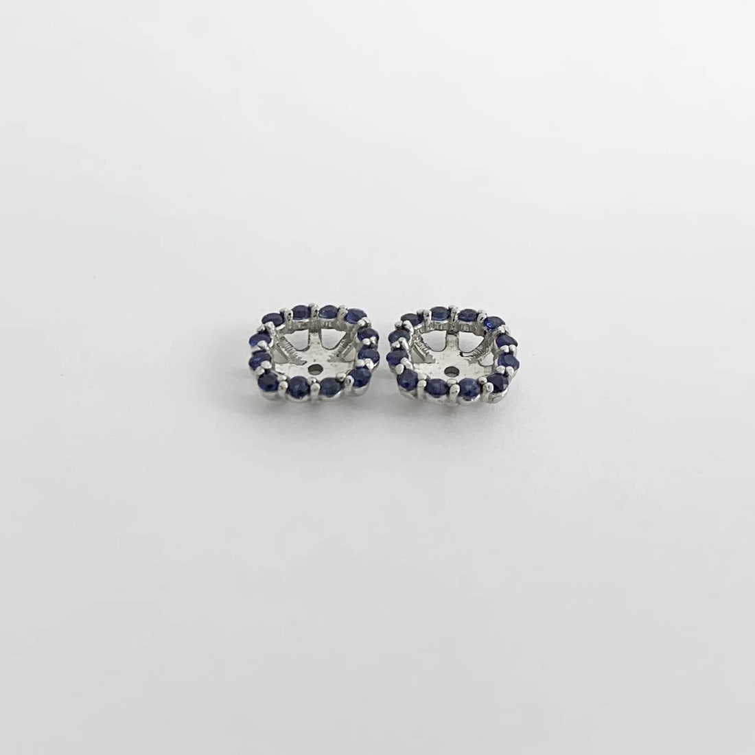 Cushion Sapphire Halo Earring Jackets Enhancers 14K White Gold for 1.50 CTW Stud - 8