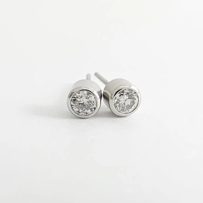 Round Bezel Diamond Stud Earrings 14K White Gold Push Backs .50 CTW - 5