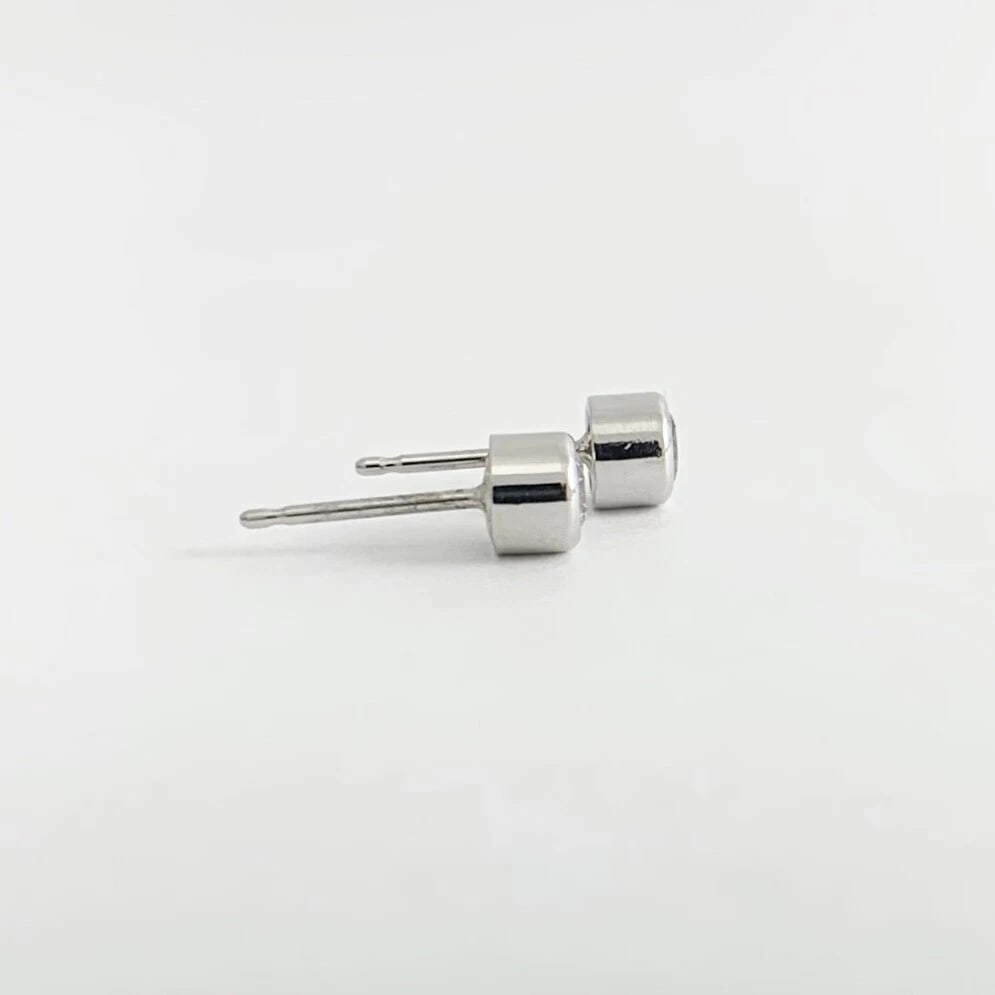 Round Bezel Diamond Stud Earrings 14K White Gold Push Backs .50 CTW - 6