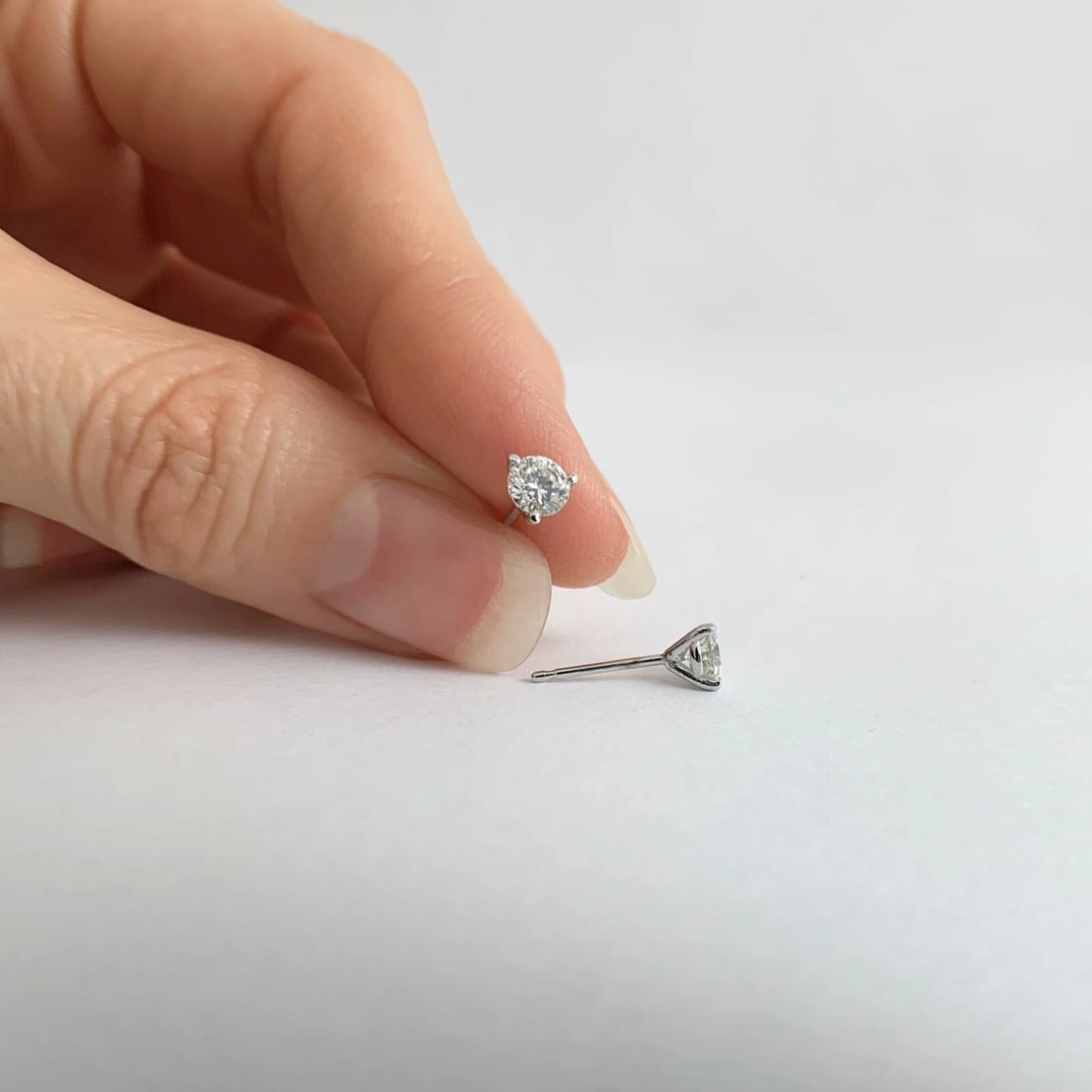 Round Diamond Stud Earrings 14K White Gold 3-Prong Martini Push Backs .52 CTW - 4