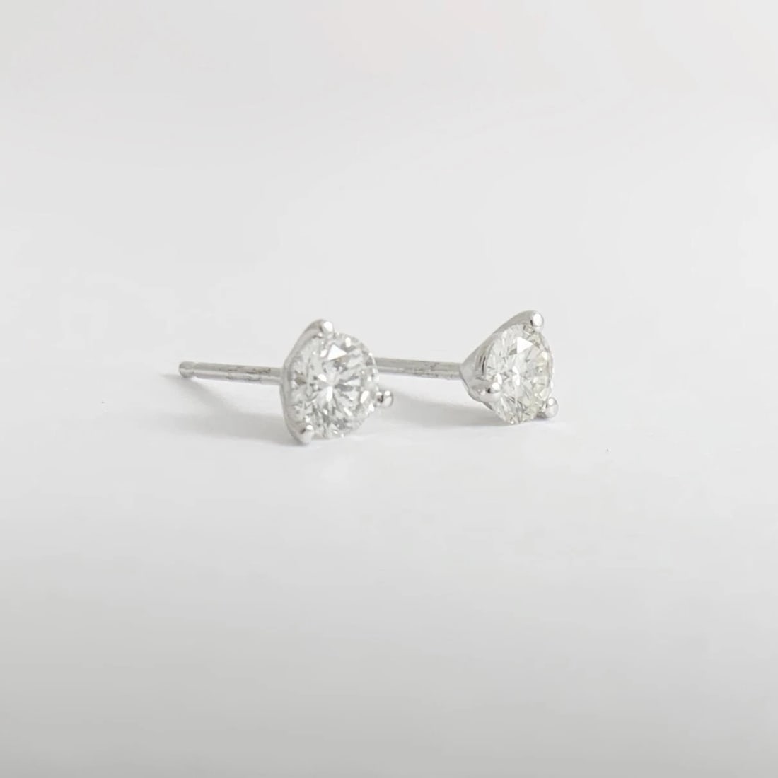 Round Diamond Stud Earrings 14K White Gold 3-Prong Martini Push Backs .52 CTW - 5