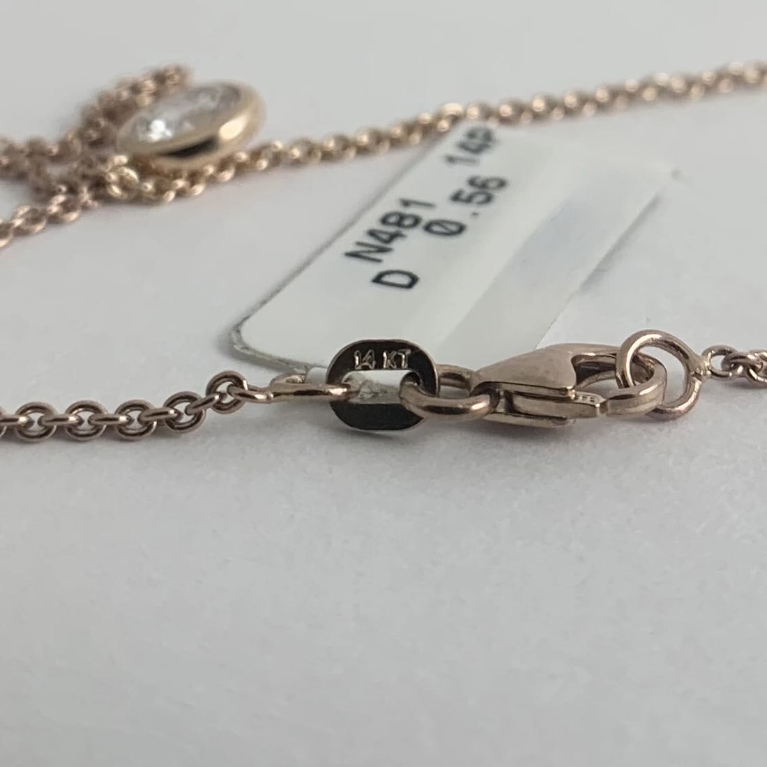 Solitaire Diamond Bezel Pendant Necklace 14K Rose Gold .56 CT, 16.75 Inches - 10