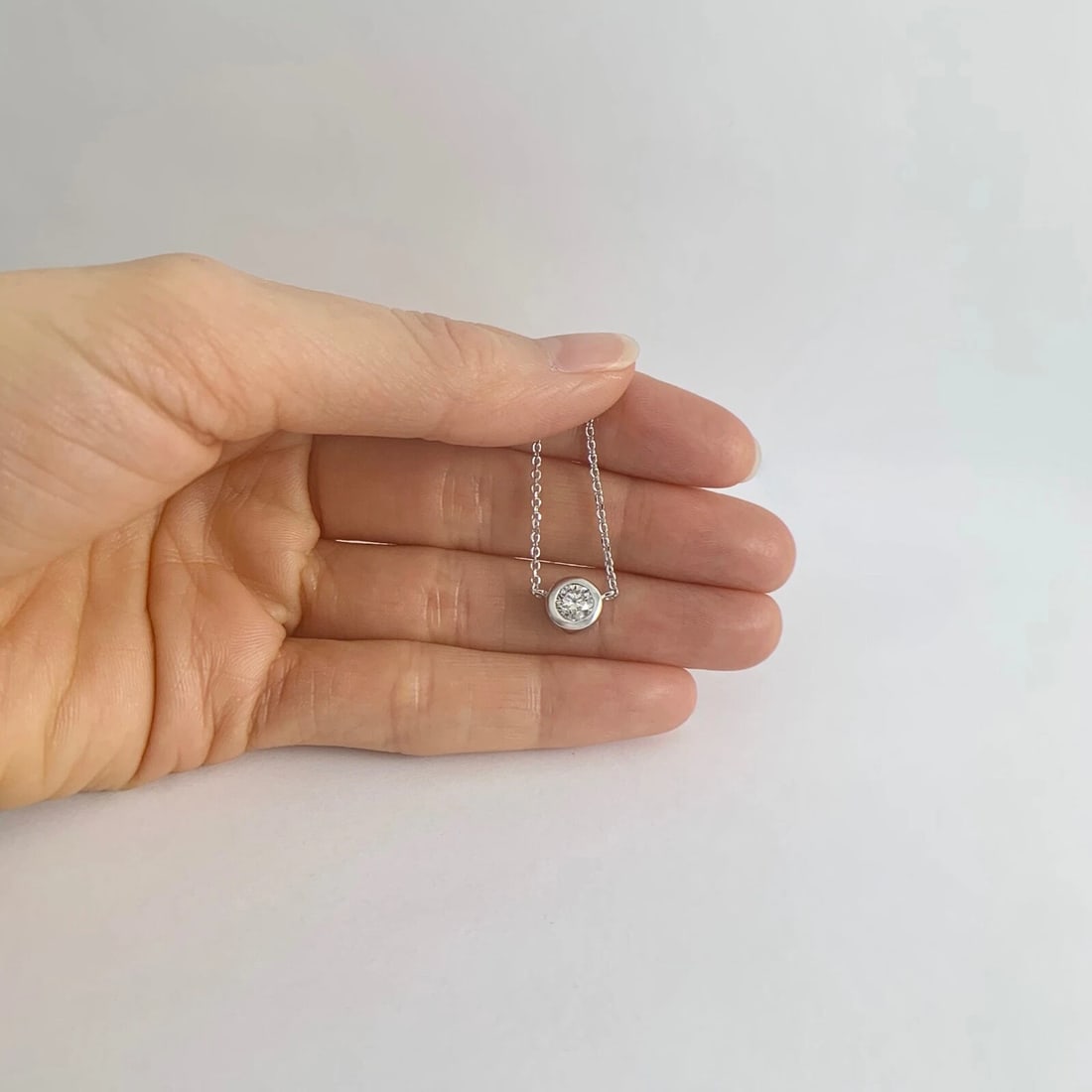 Round Solitaire Diamond Bezel Pendant Necklace 14K White Gold, .52 CT, 16 Inches - 3