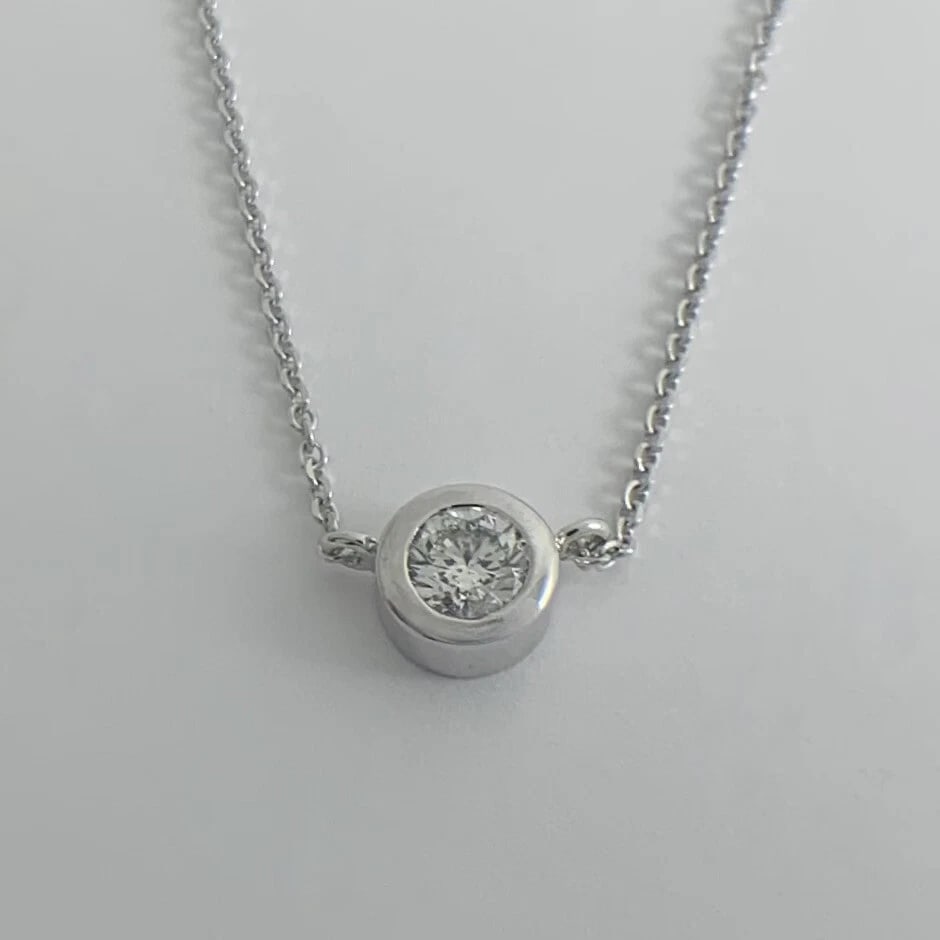 Round Solitaire Diamond Bezel Pendant Necklace 14K White Gold, .52 CT, 16 Inches - 6