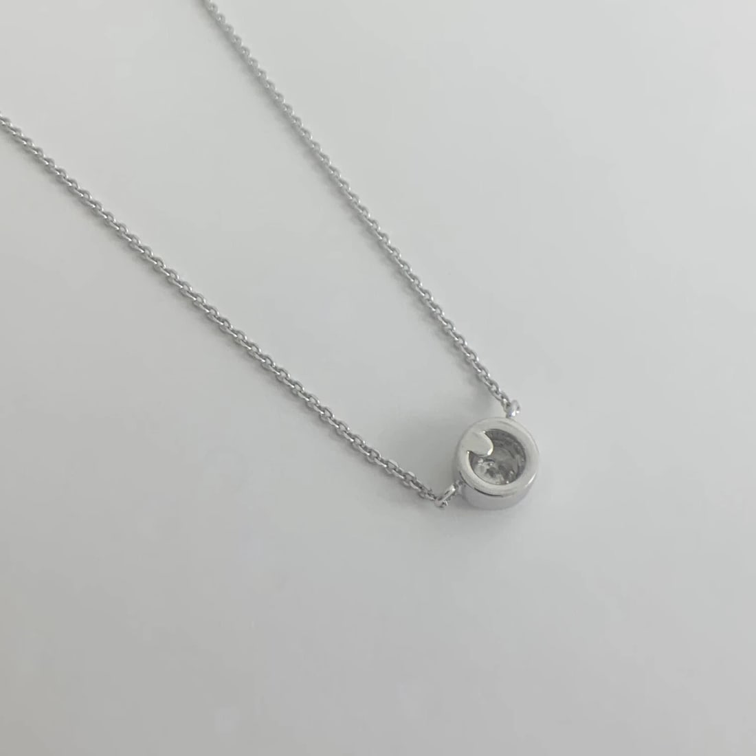 Round Solitaire Diamond Bezel Pendant Necklace 14K White Gold, .52 CT, 16 Inches - 9
