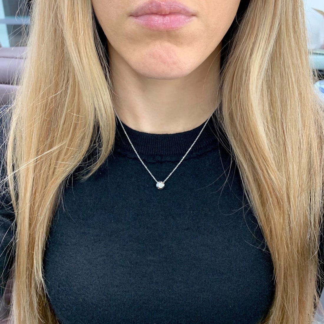 Round Solitaire Diamond Wide Bezel Pendant Necklace 14K White Gold, .22 CT - 4