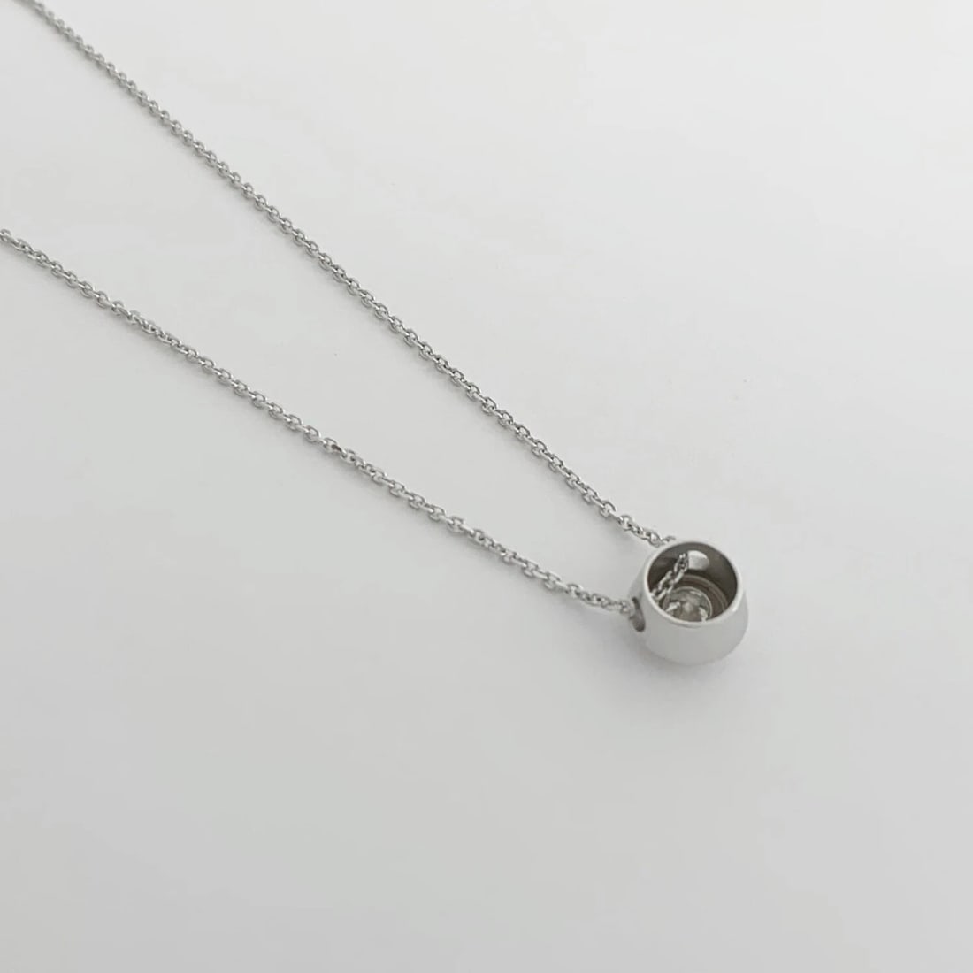 Round Solitaire Diamond Wide Bezel Pendant Necklace 14K White Gold, .22 CT - 9