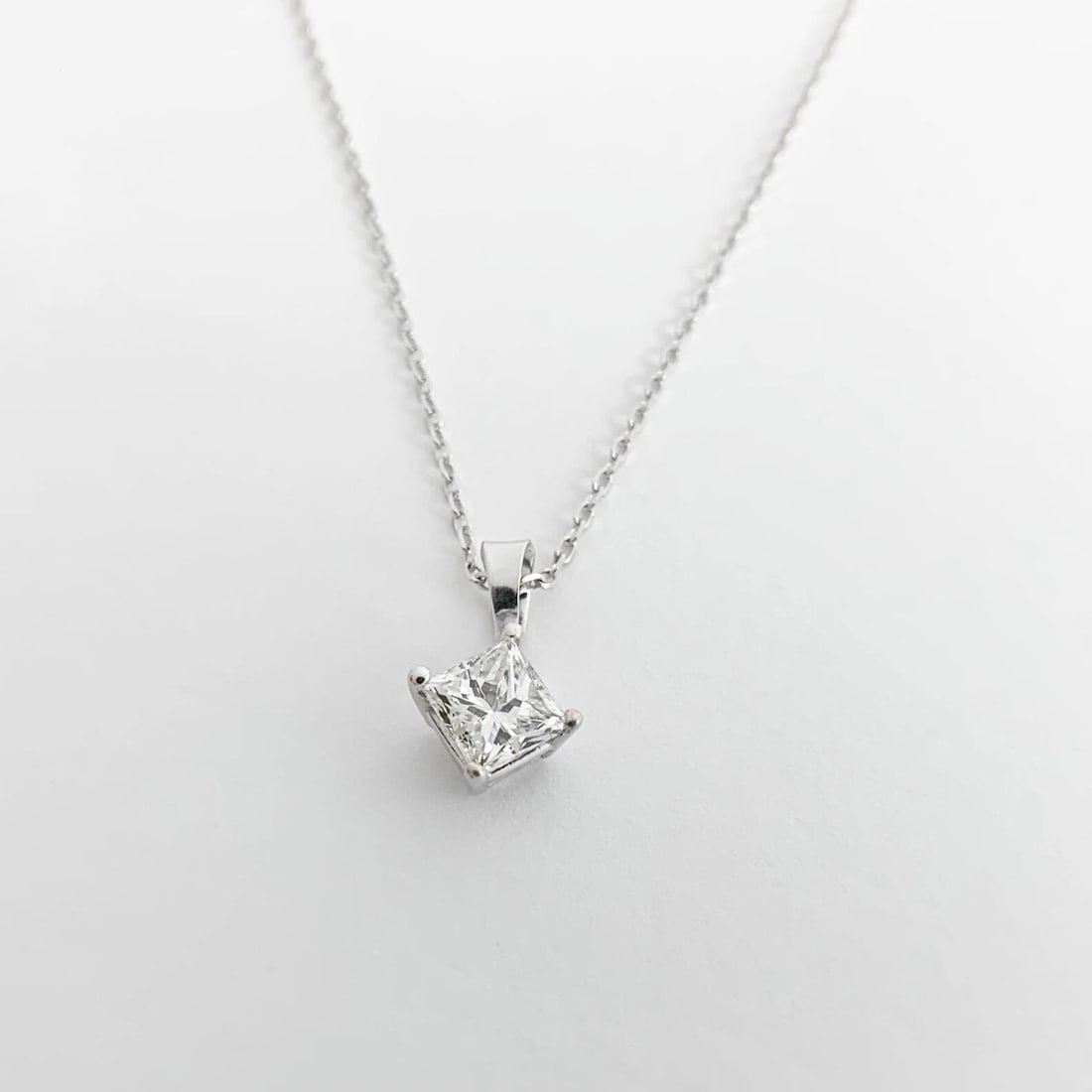 Princess Solitaire Diamond Pendant Necklace 14K White Gold, .51 CT, 16 Inches - 6