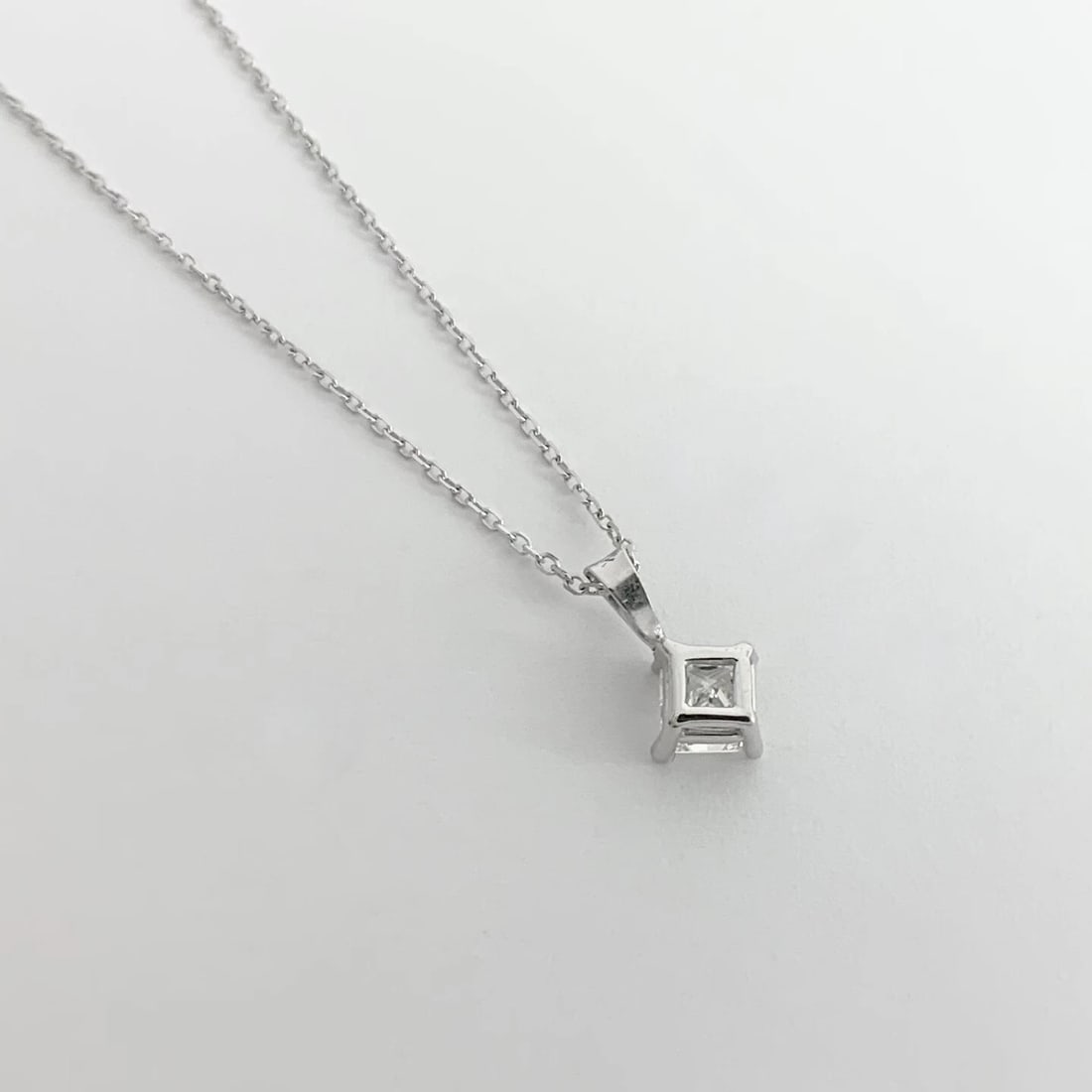 Princess Solitaire Diamond Pendant Necklace 14K White Gold, .51 CT, 16 Inches - 8