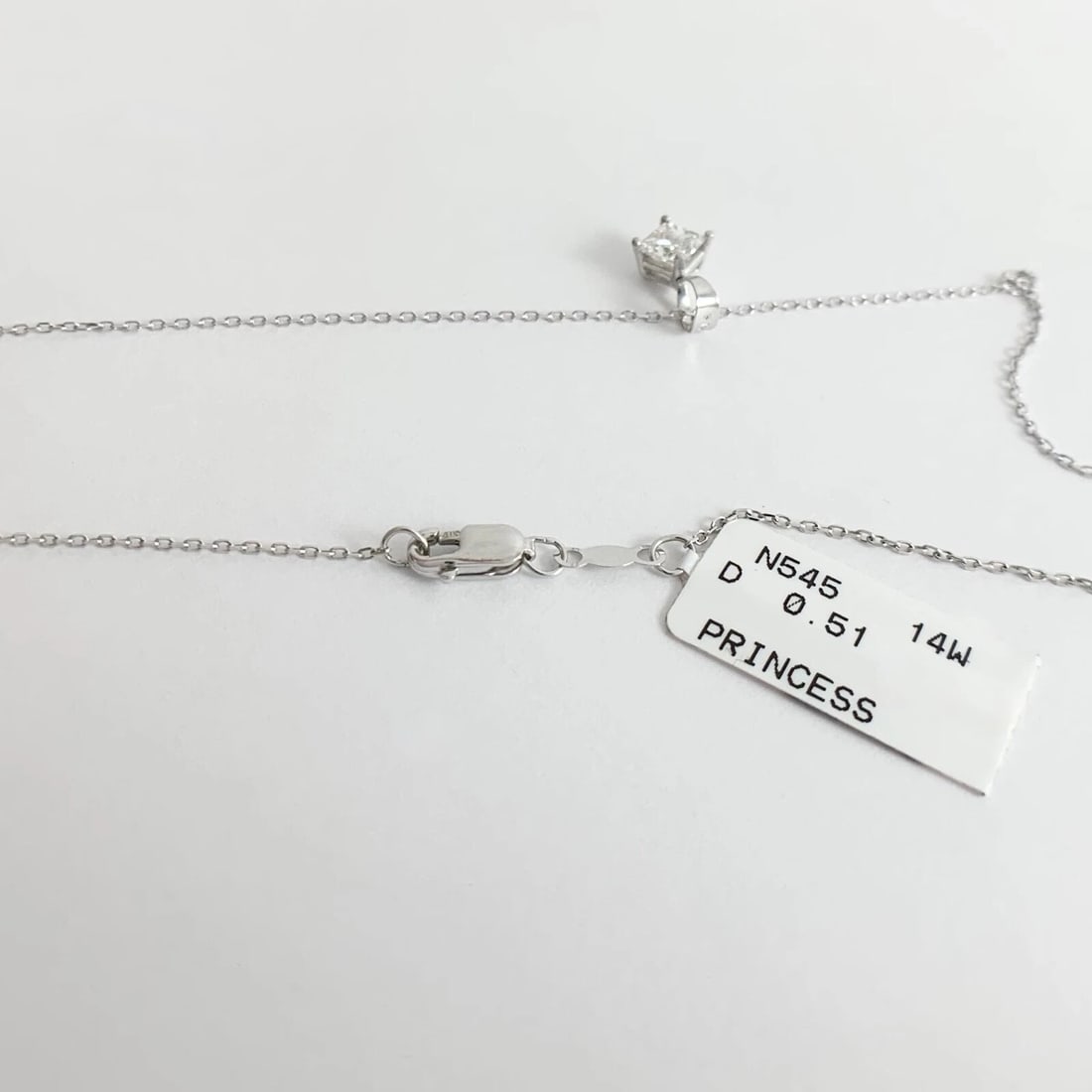 Princess Solitaire Diamond Pendant Necklace 14K White Gold, .51 CT, 16 Inches - 9