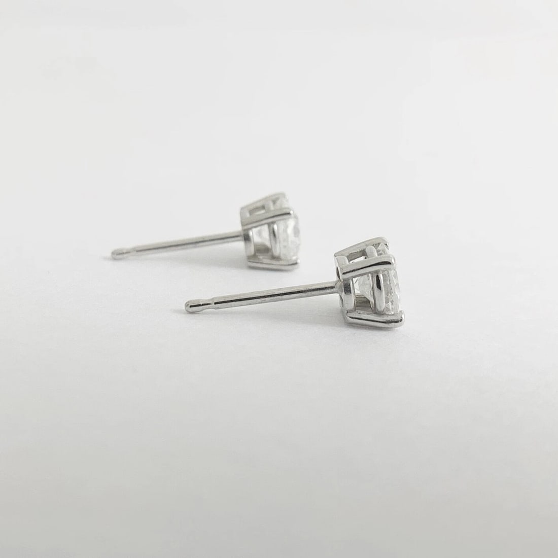 Round Diamond Stud Earrings 14K White Gold 4-Prong Basket Push Backs, .81 CTW - 6