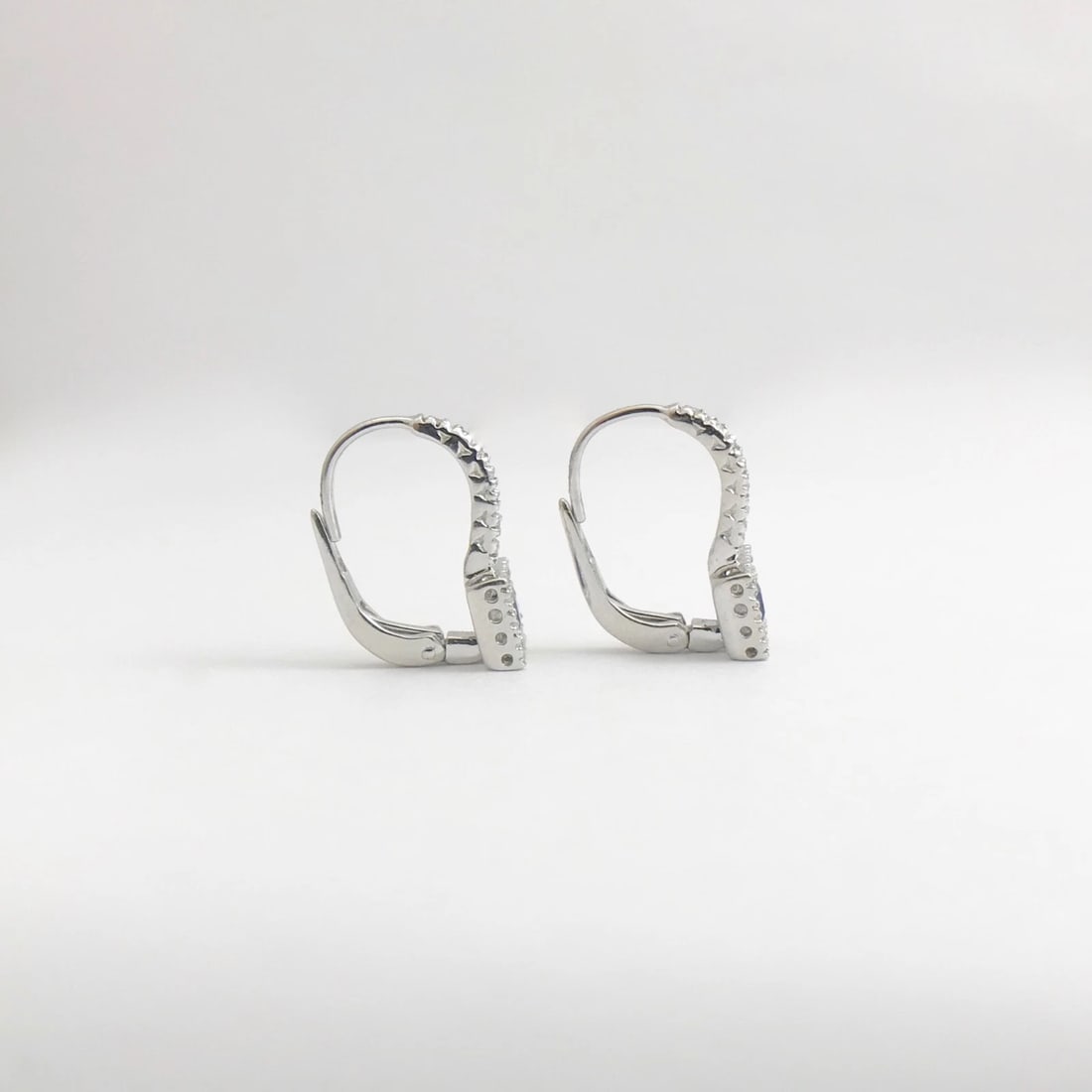 Blue Sapphire Diamond Halo Drop Earrings in 18K White Gold, .75 CTW, 3.36 Grams - 9