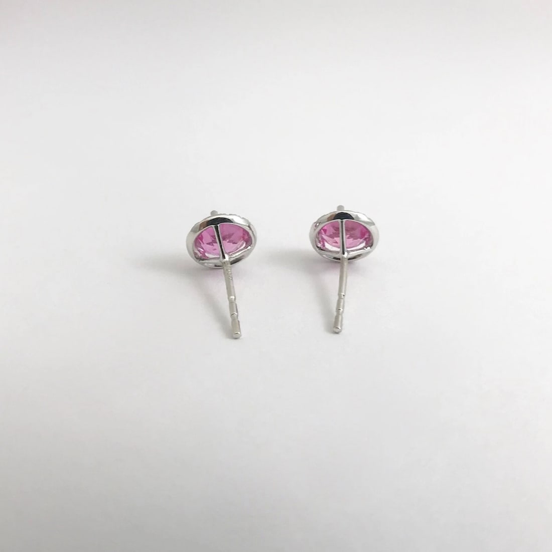 Round Pink Topaz Diamond Halo Gemstone Stud Earrings 14K White Gold, 2.34 CTW - 10