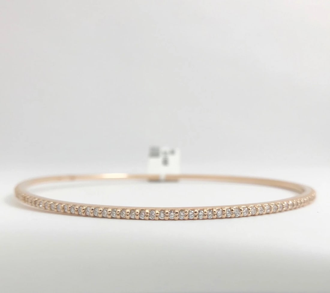 Diamond Eternity Bangle Bracelet in 14K Pink Rose Gold, 1.50 CTW, 7.47 Grams - 8