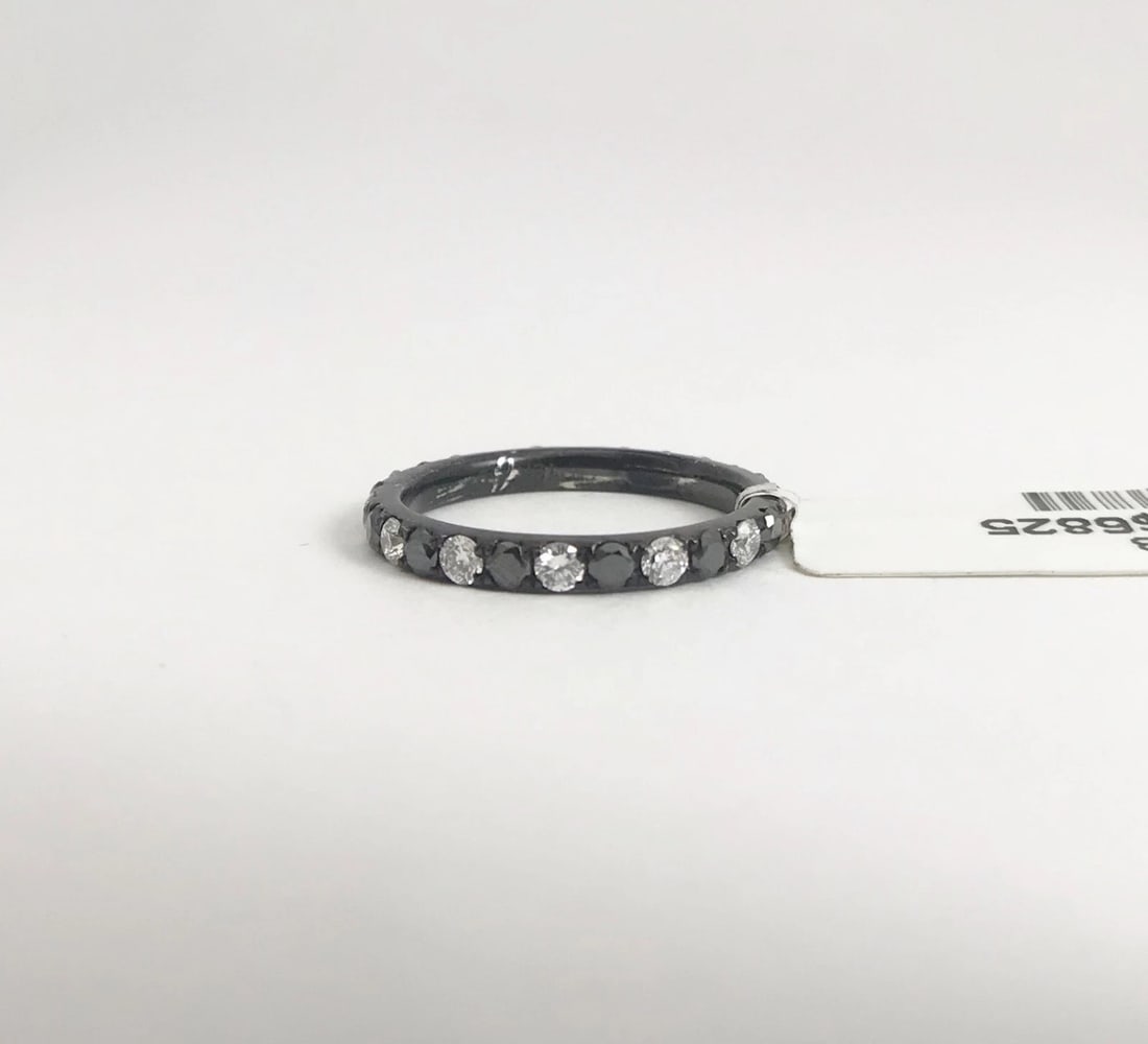 Black White Diamond Eternity Band Ring 18K Black Gold .90 CTW, Size 4.5, 1.75 Gr - 10