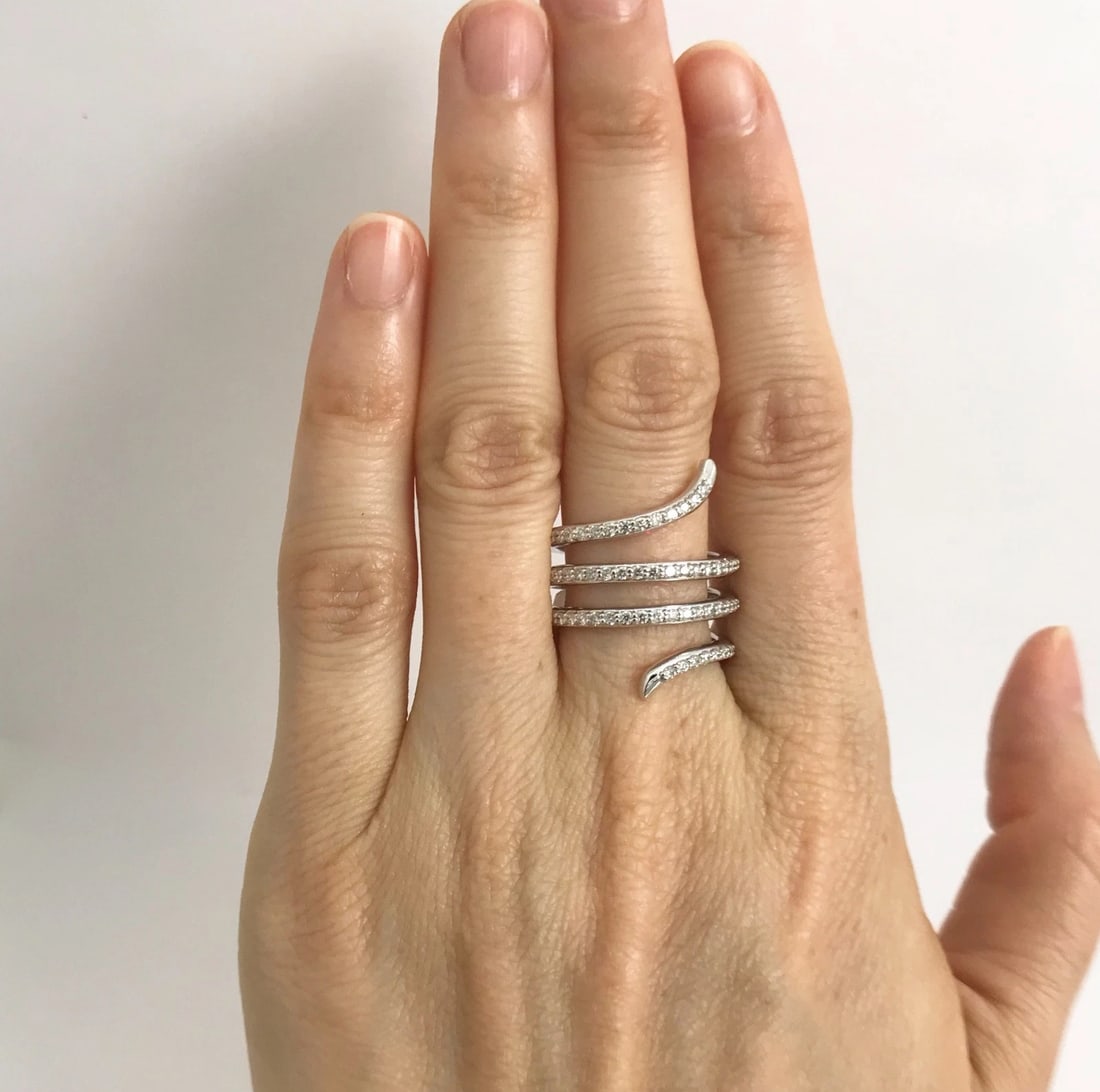 Spiral Snake Diamond Wrap Ring 14K White Gold, .70 CTW, Size 7, 7.55 Grams - 2