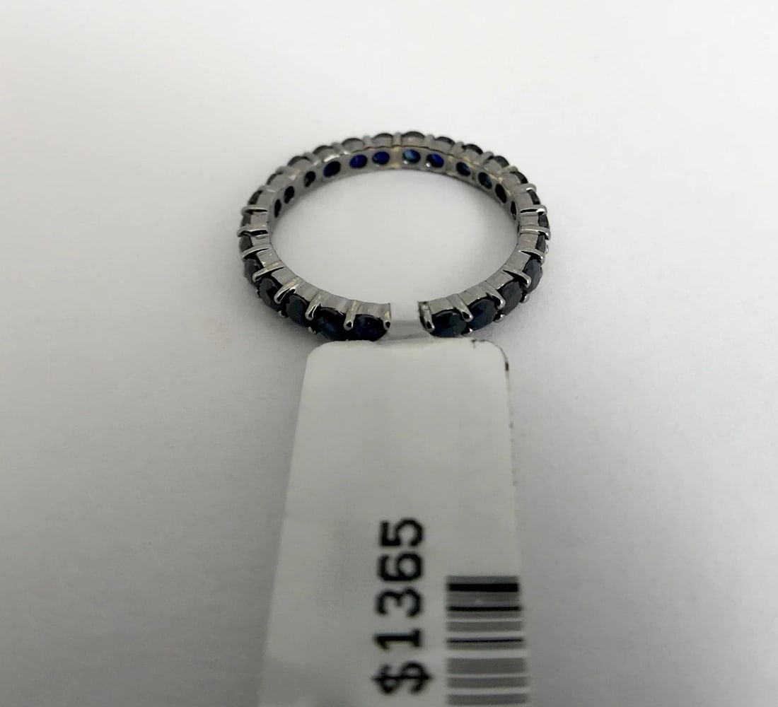Dark Blue Sapphire Eternity Band Ring 14K White Gold 1.90 CTW, Size 5.5, 1.64 Gr - 11