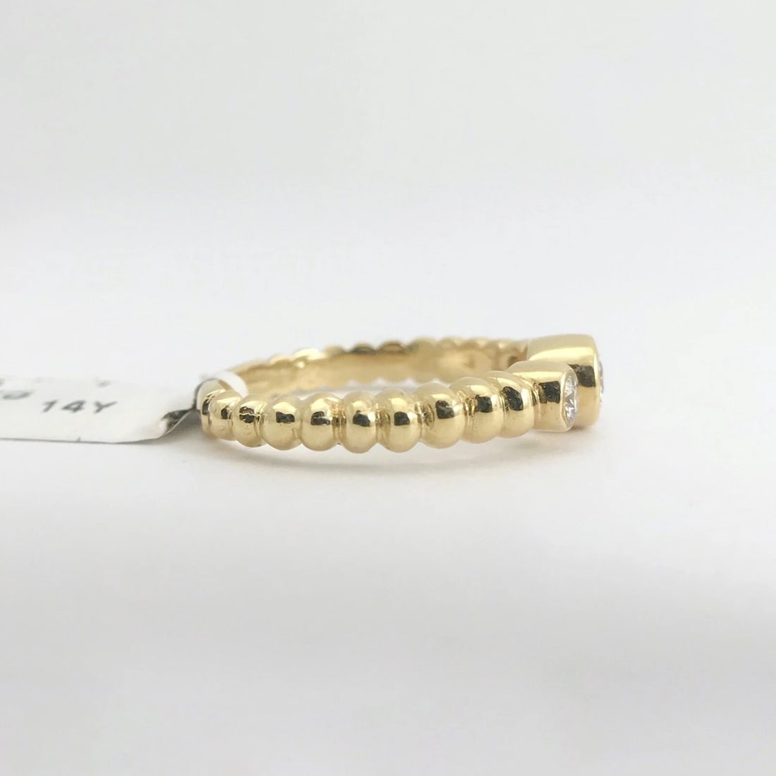 3-Stone Round Bezel Set Diamond Ribbed Ring 14K Yellow Gold .45 CTW - 6