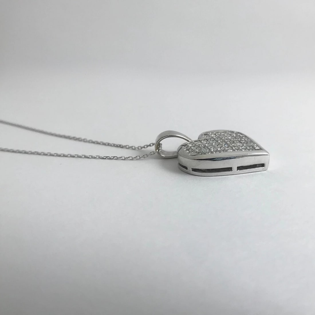 Invisible Set Princess Diamond Heart Pendant Necklace 18K White Gold, 2.25 CTW - 8