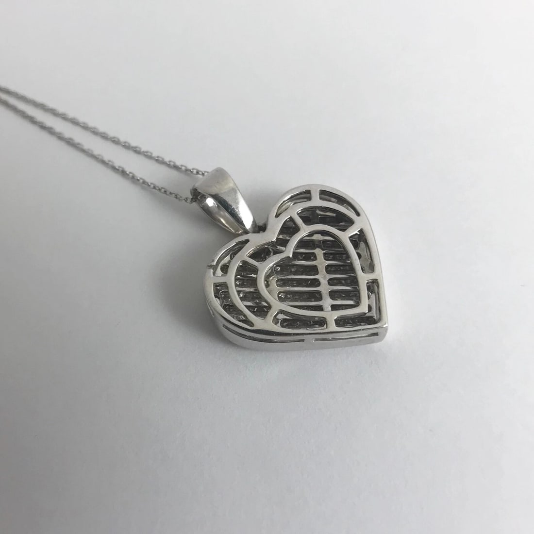 Invisible Set Princess Diamond Heart Pendant Necklace 18K White Gold, 2.25 CTW - 9