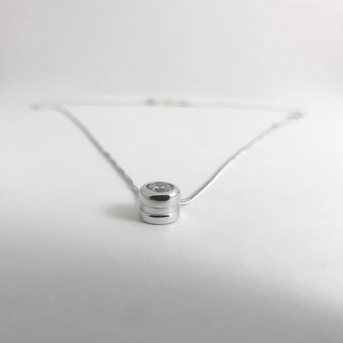 Round Brilliant Bezel Set Diamond Pendant Necklace in 14K White Gold, .35 CT - 8