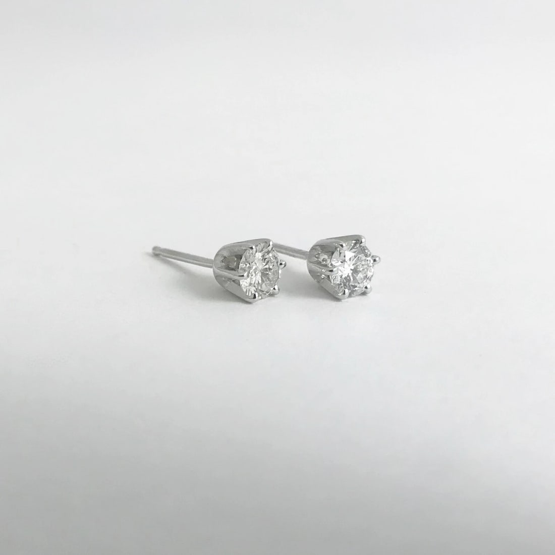 Round Diamond Stud Earrings 14K White Gold 6-Prong Crown, .50 CTW, .76 Grams - 8