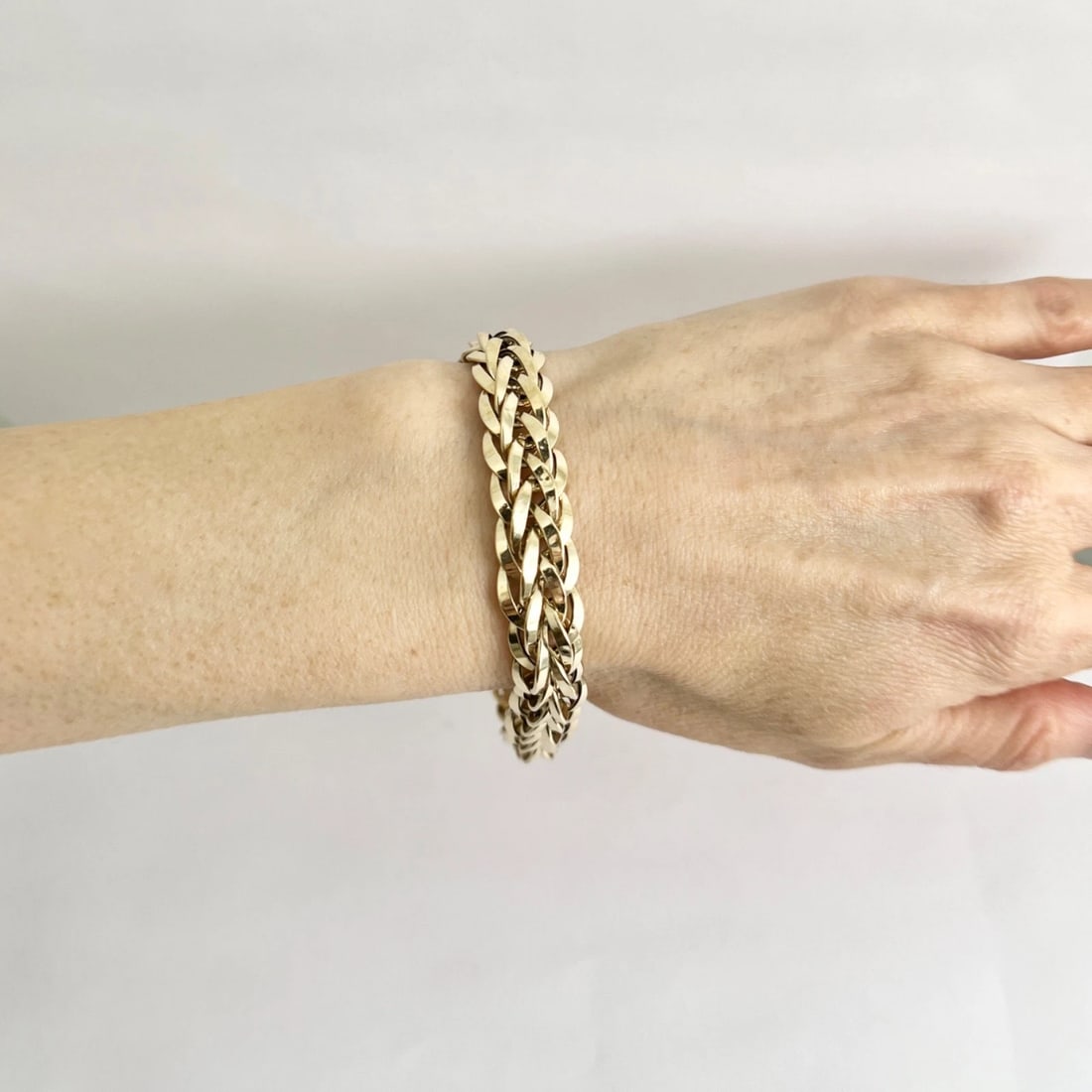 Vintage 1950's Wide Woven Wheat Chain Bracelet 14K Yellow Gold, 8 Inch, 12.27 Gr - 3