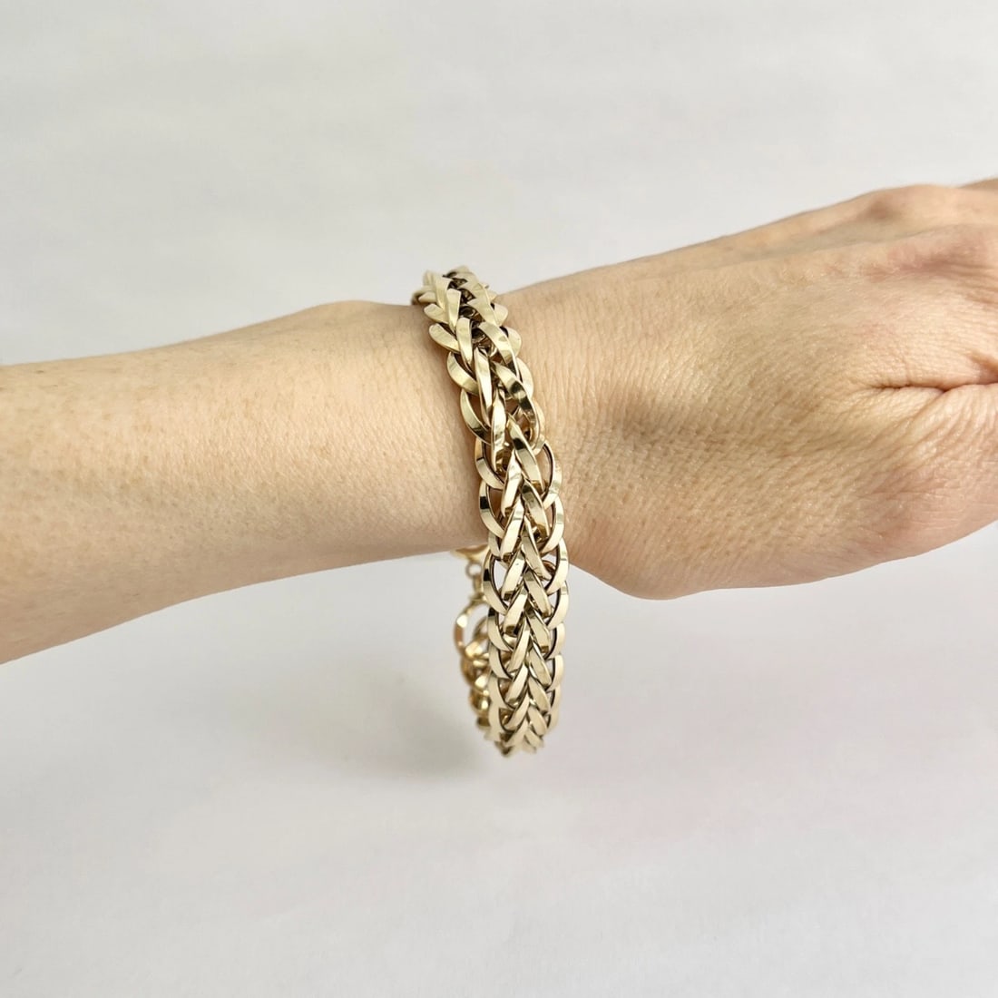 Vintage 1950's Wide Woven Wheat Chain Bracelet 14K Yellow Gold, 8 Inch, 12.27 Gr - 4