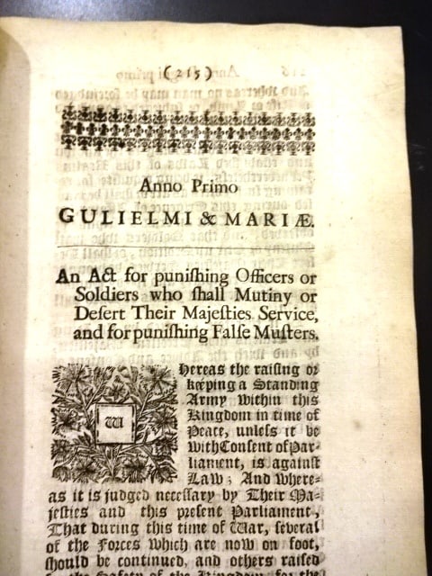 17689 Act William and Mary Mutiny and Desertion - 2