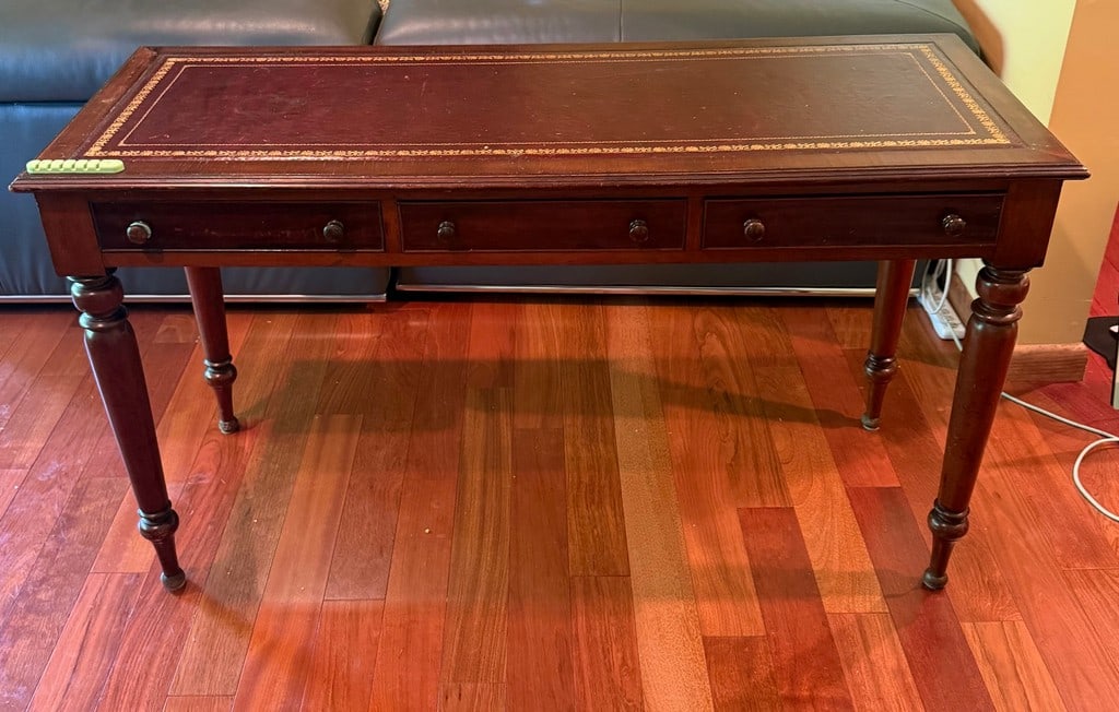 Regency Style Mahogany and Tooled Leather Console Table/Desk - 3