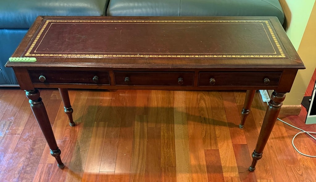 Regency Style Mahogany and Tooled Leather Console Table/Desk - 4