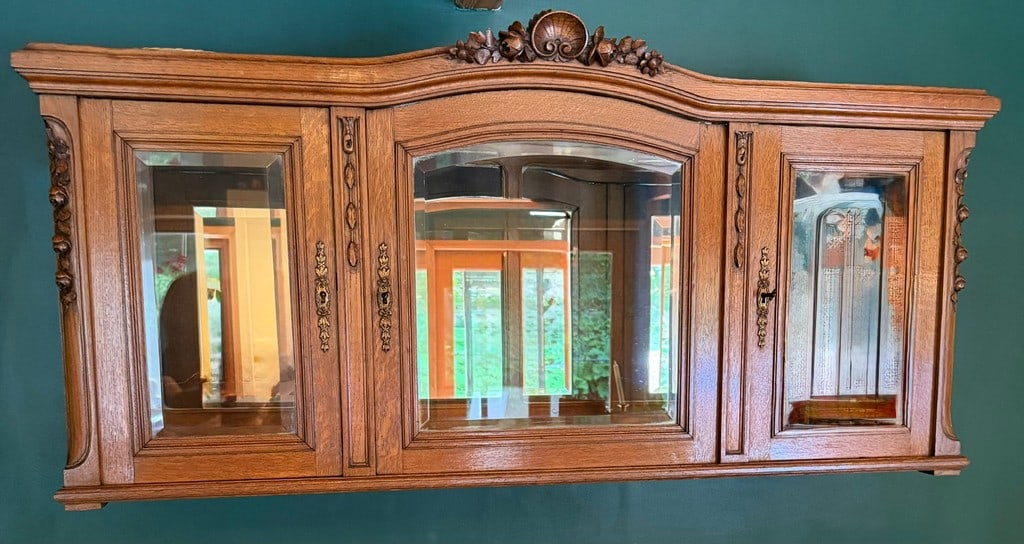 Carved Oak Mirrored Wall Cabinet - 2