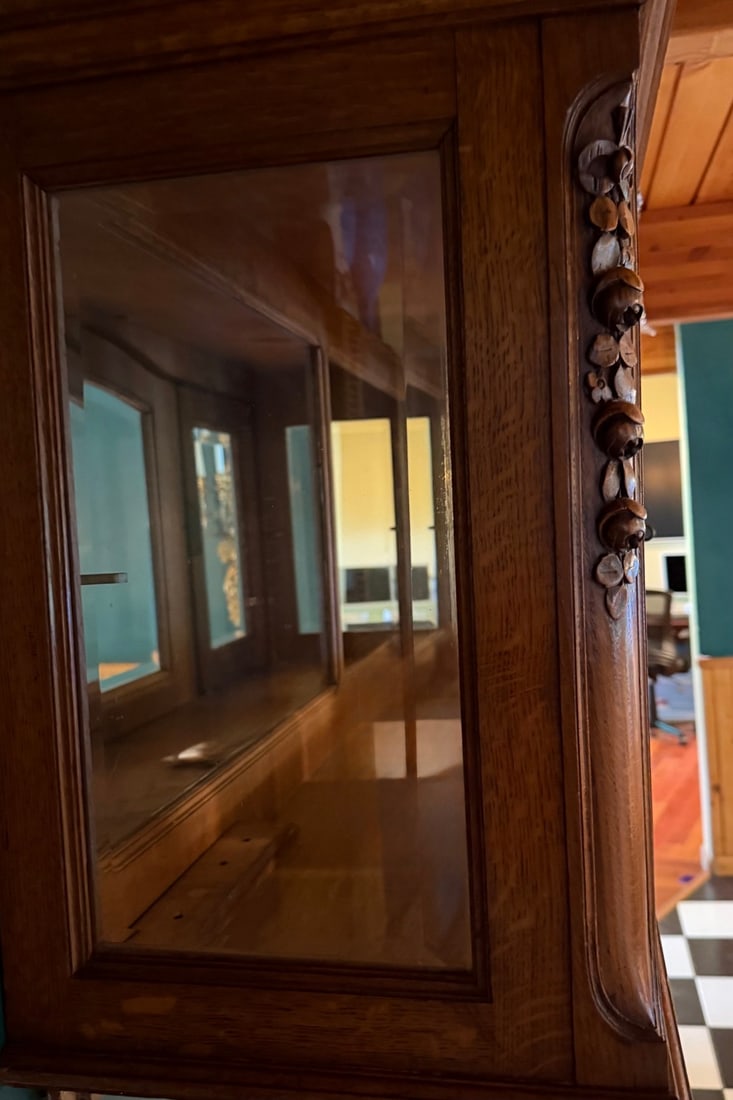 Carved Oak Mirrored Wall Cabinet - 5