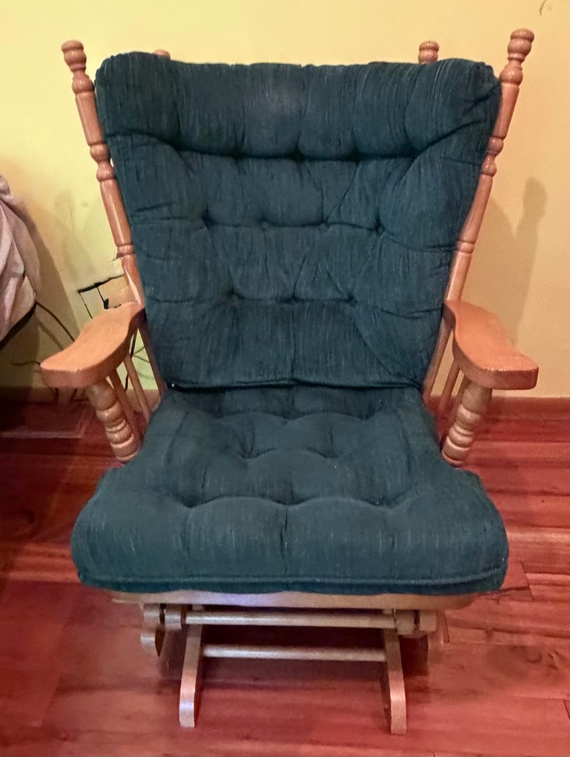 Maple and Green Upholstered Glider Rocking Chair - 4