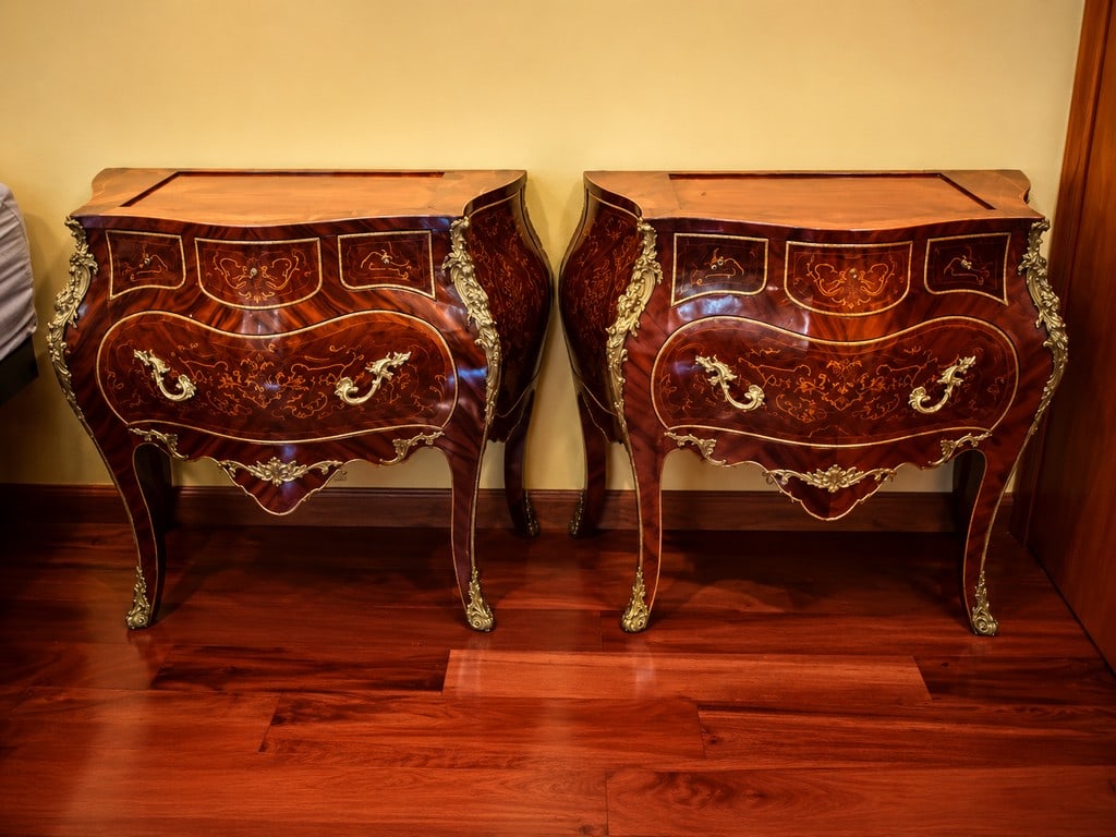 Pair of Louis XV Style Marquetry and Gilt Bronze Commodes - 2