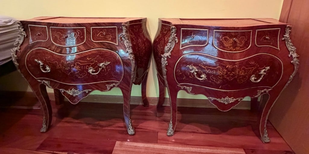 Pair of Louis XV Style Marquetry and Gilt Bronze Commodes - 6
