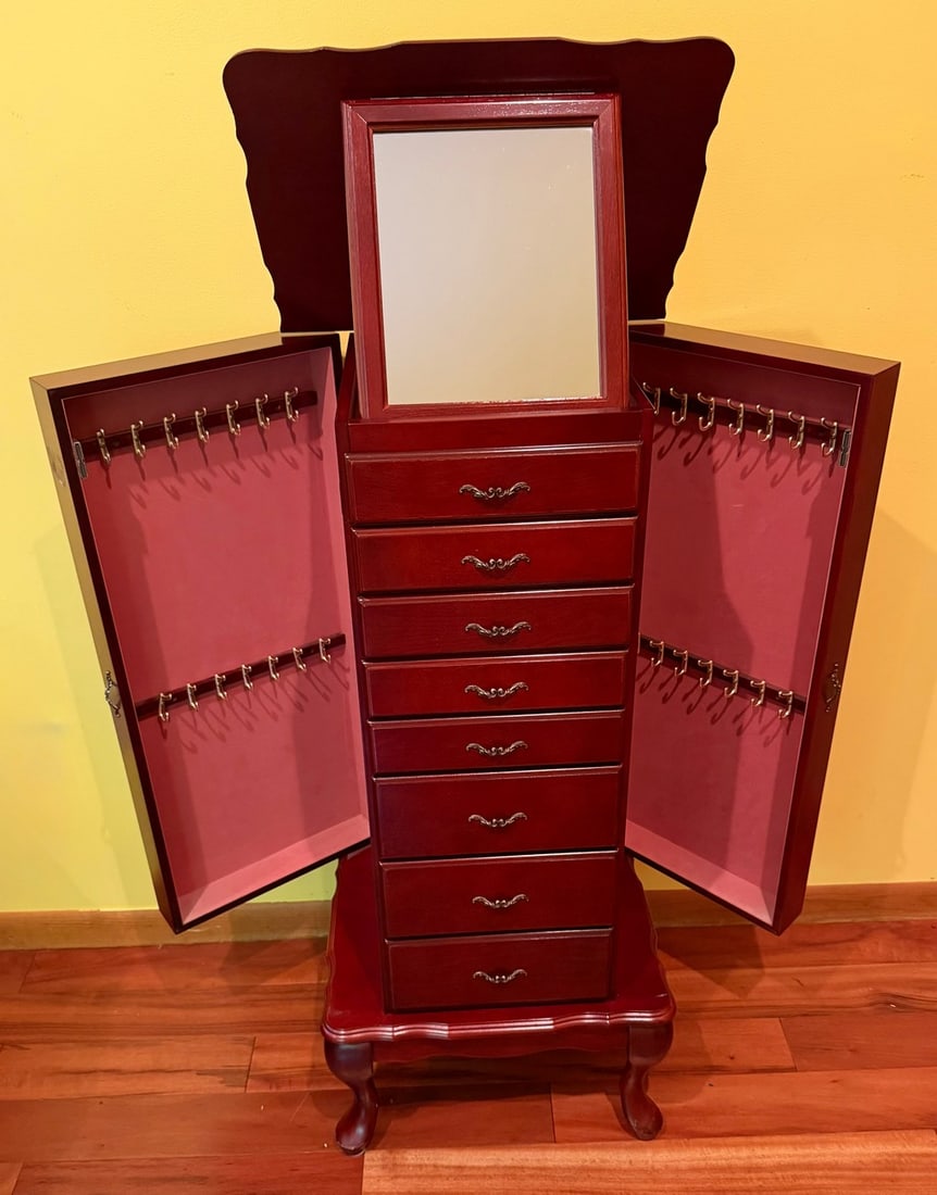 Cherry Finish Wooden Jewelry Armoire - 2