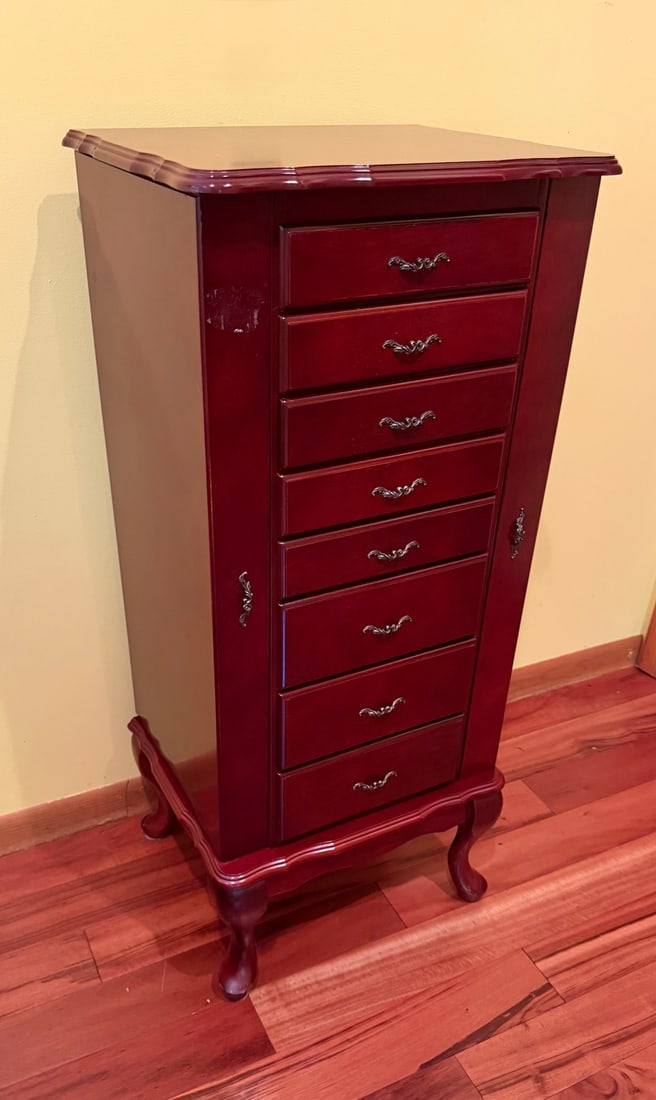 Cherry Finish Wooden Jewelry Armoire - 5