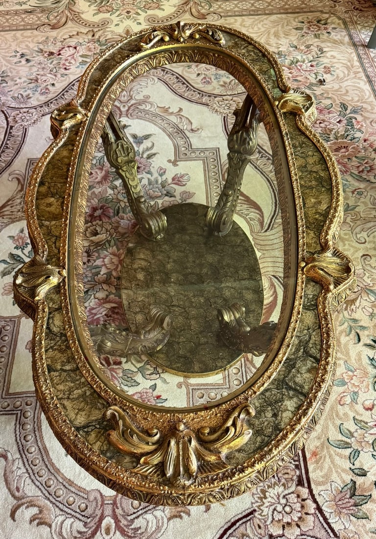 Giltwood Oval Glass Top Coffee Table - 4